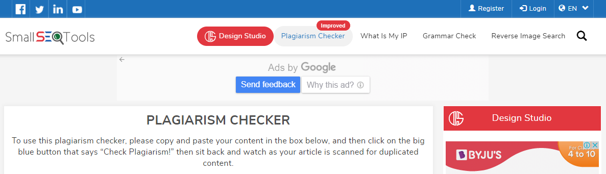 Small SEO Tools Plagiarism Checker