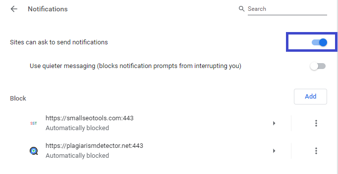 How to remove notifications from chrome